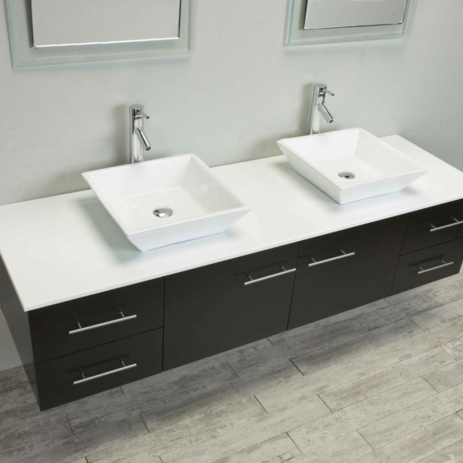 Totti Wave Inch Espresso Modern Double Sink Bathroom Vanity With Counter Top And Double Sinks