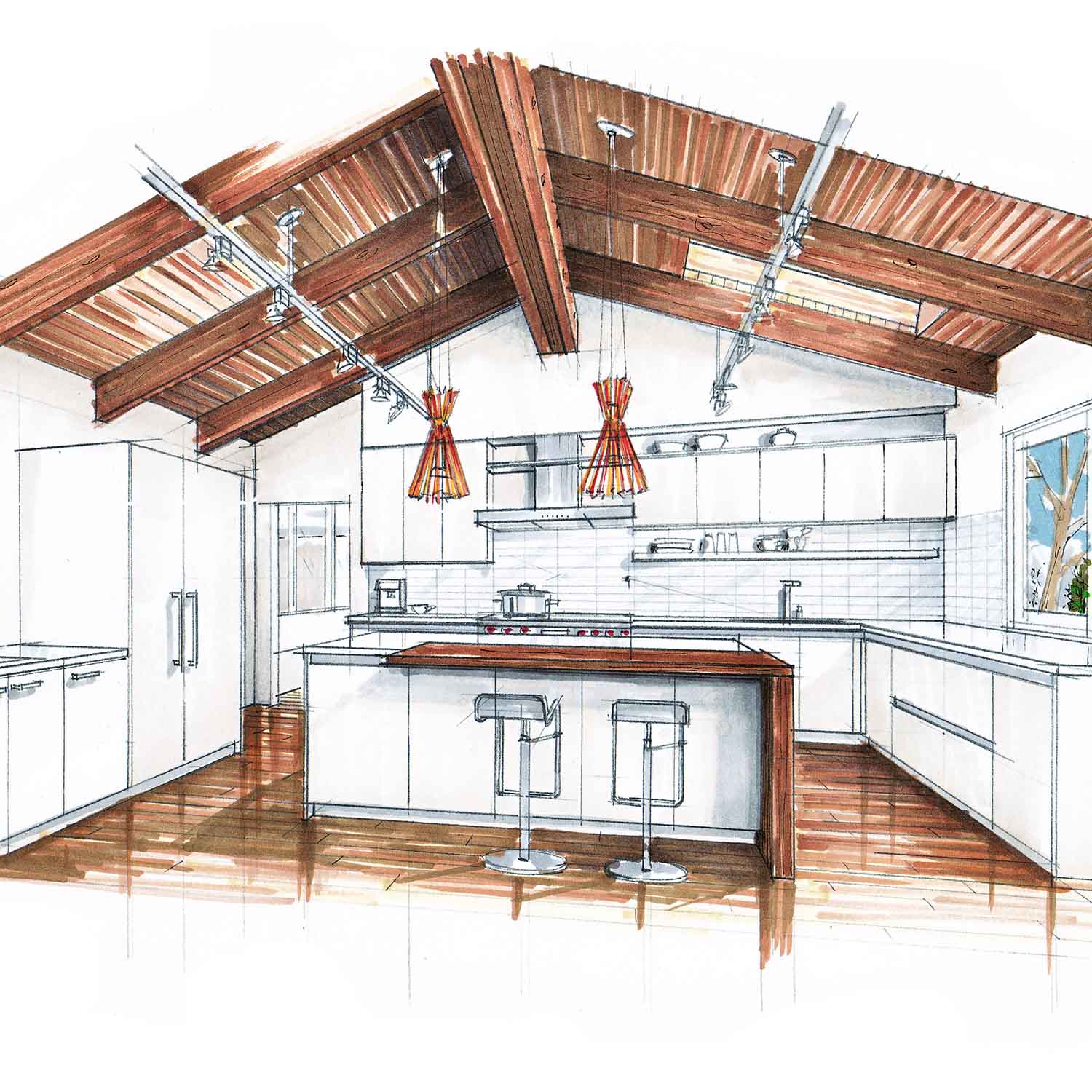 Interior Design Sketch Modern Kitchen Stock Photo  Download Image Now   Design Drawing  Activity Kitchen  iStock