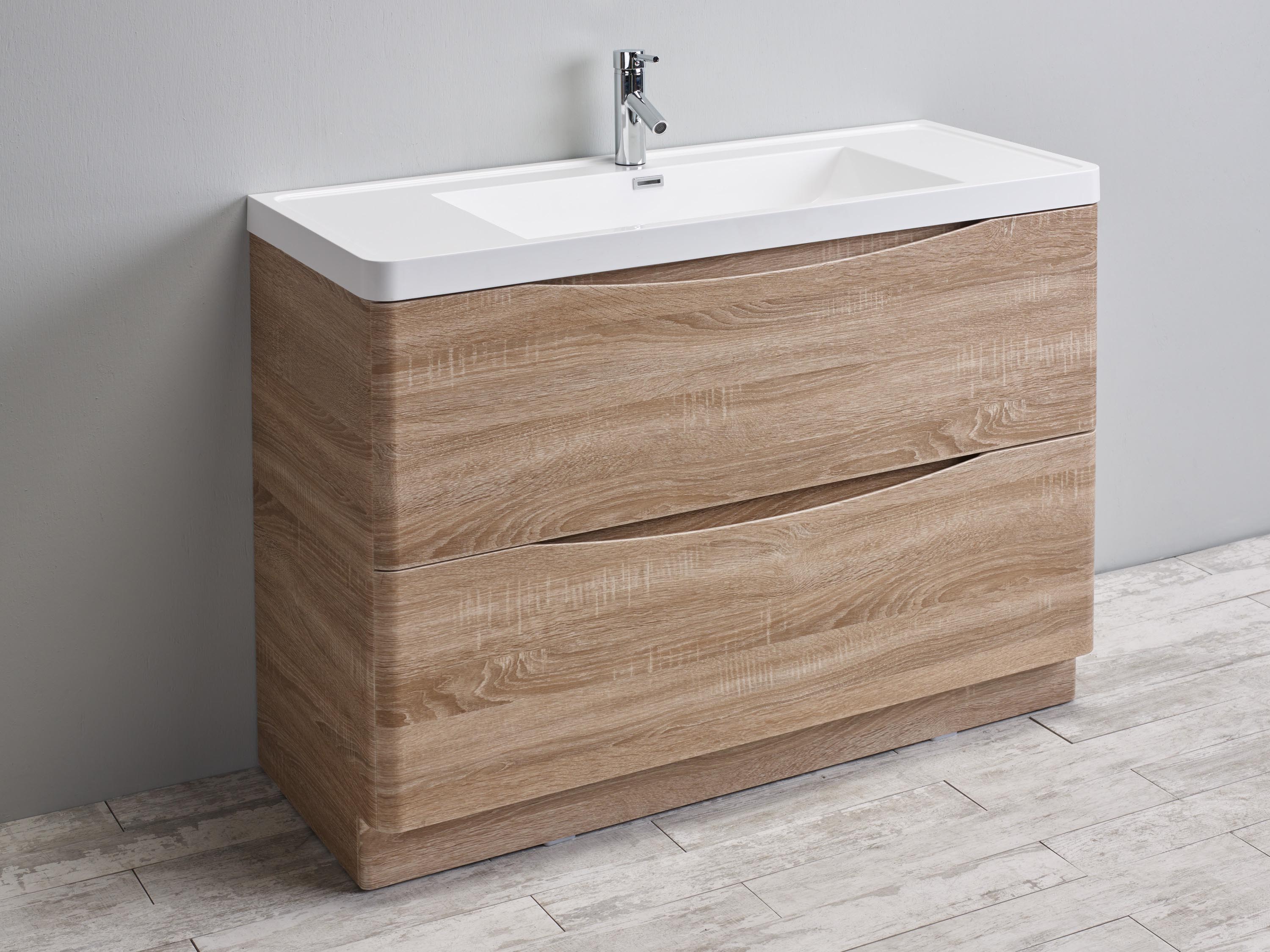 Eviva Smile 48" White Oak Modern Bathroom Vanity Set with Integrated White Acrylic Sink | Decors US