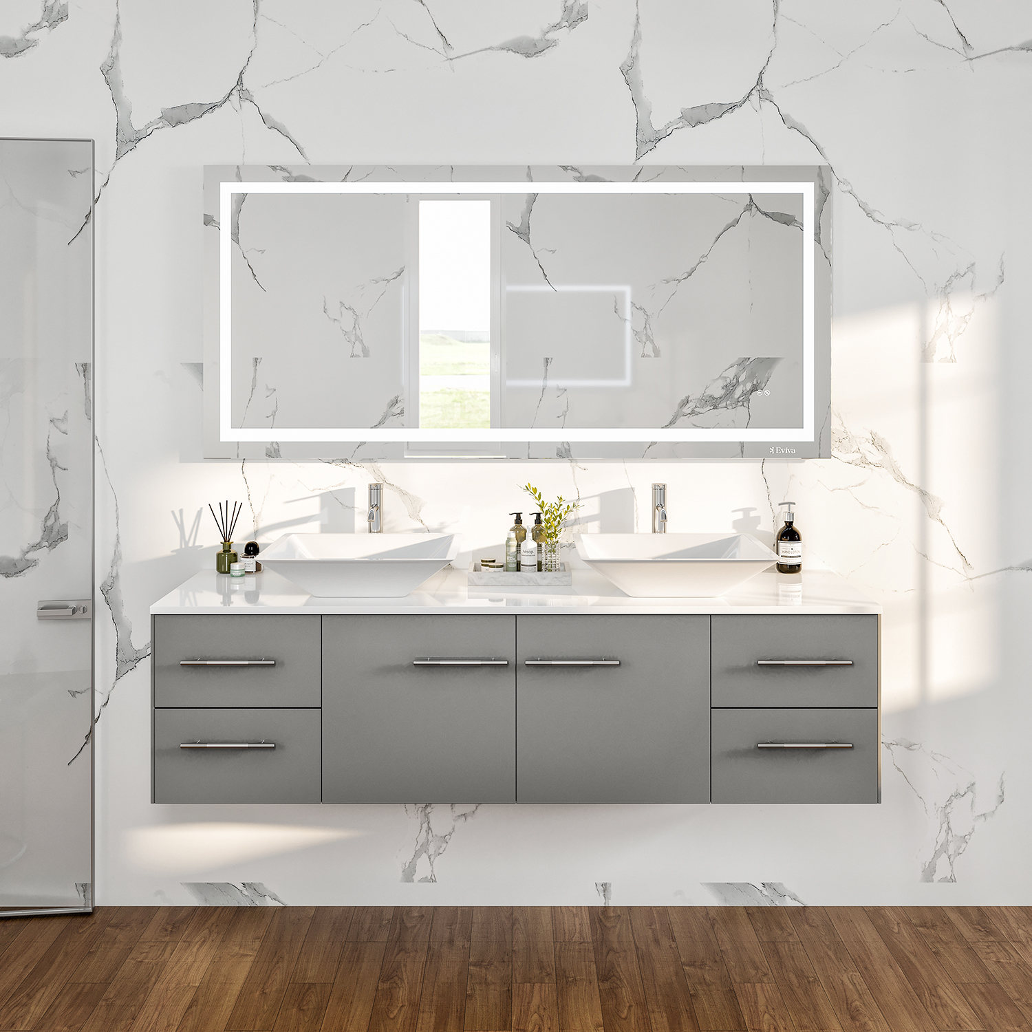 totti wave 60 inch grey modern double sink bathroom vanity with