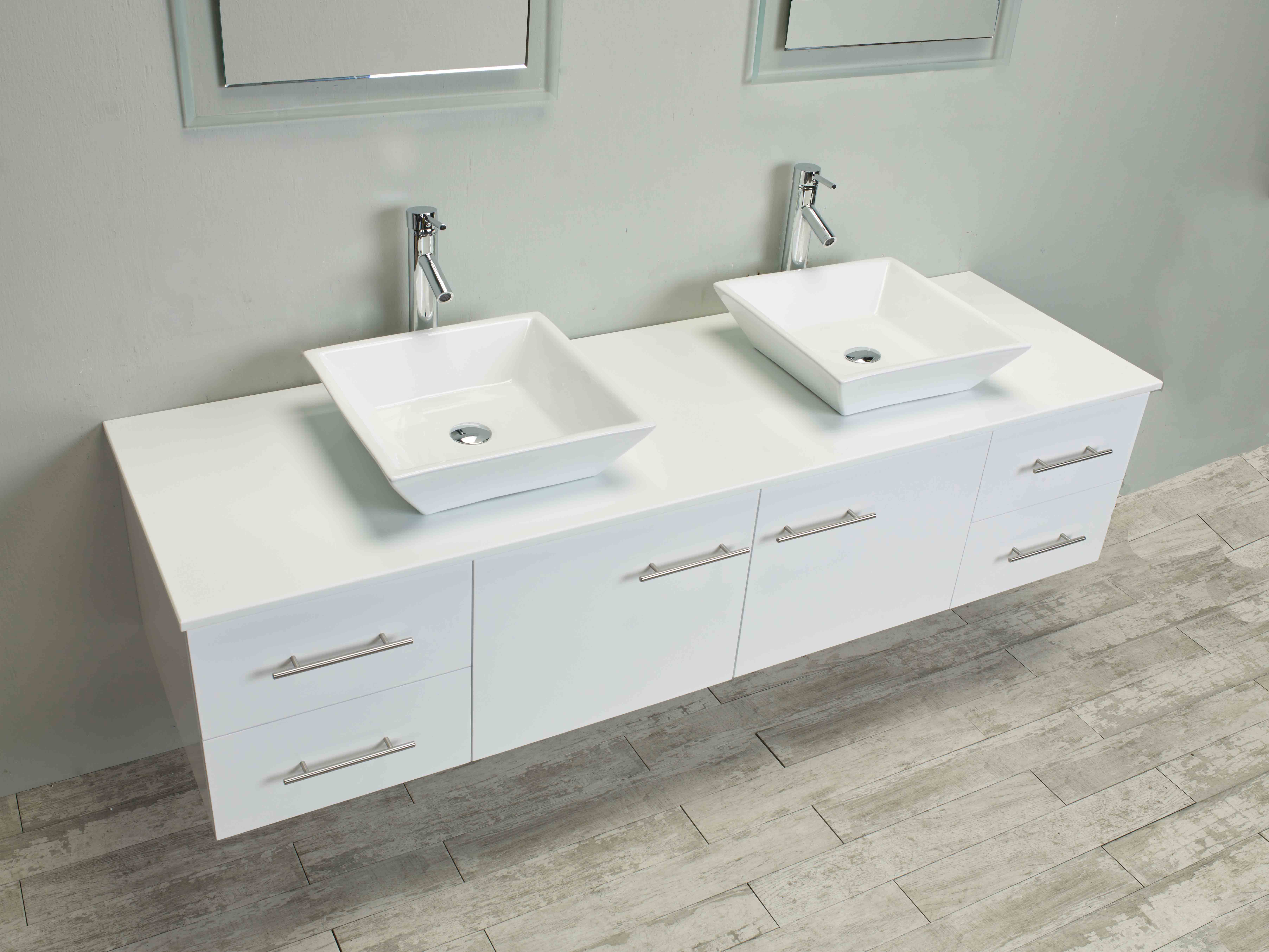 Totti Wave 72 inch White Modern Double Sink Bathroom Vanity With