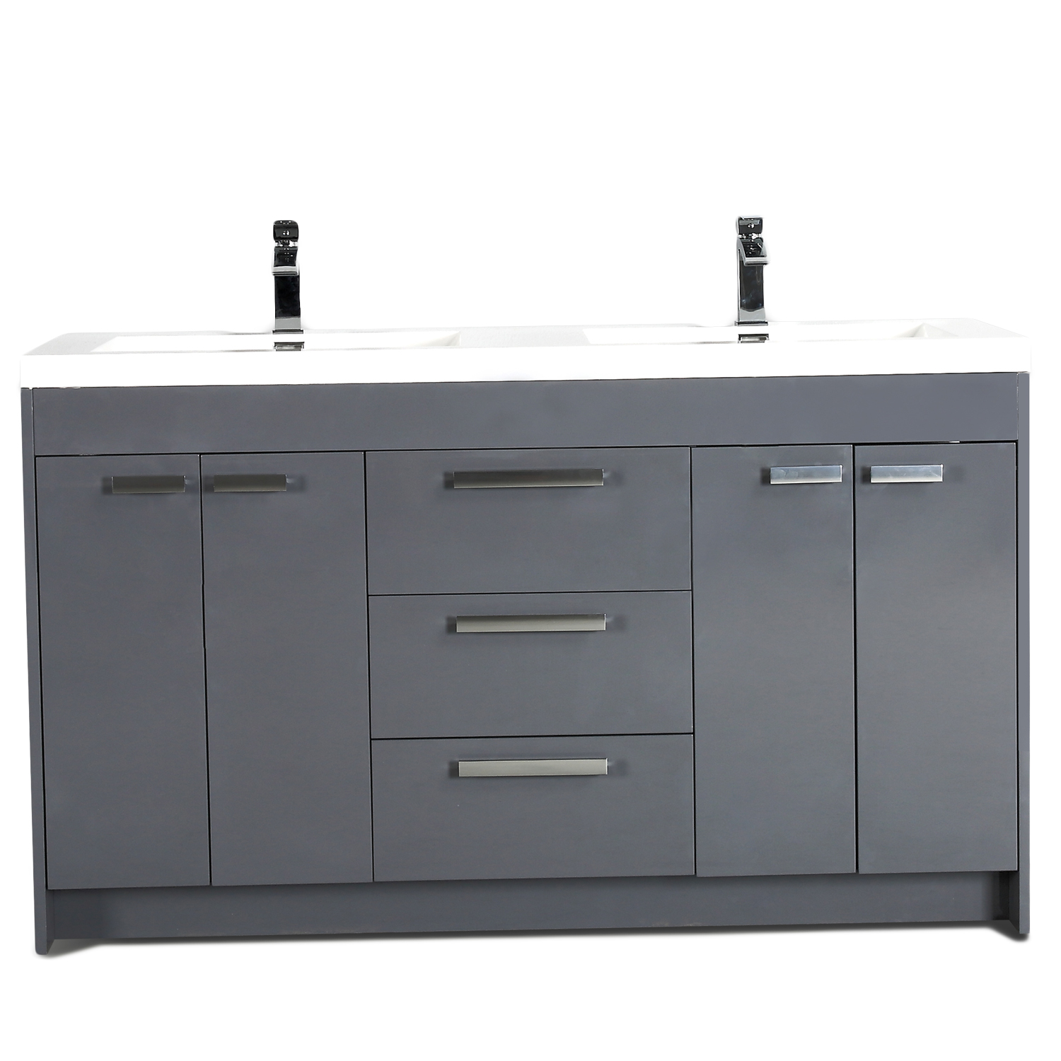 Eviva Lugano 60 Gray Modern Bathroom Vanity With White Integrated Acrylic Double Sink