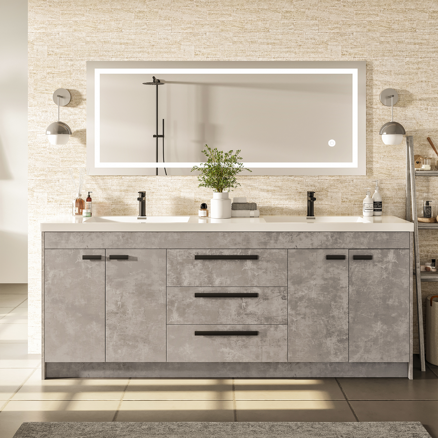 Eviva Lugano 84 Cement Grey Modern Bathroom Vanity With White Integrated Acrylic Sink Decors Us