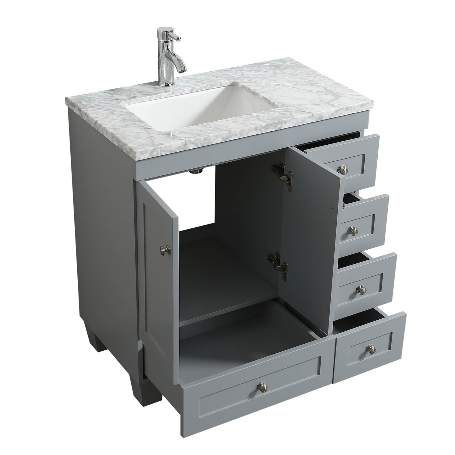 Eviva Happy 30 X 18 Transitional Grey Bathroom Vanity With White Carrera Marble Counter Top Decors Us