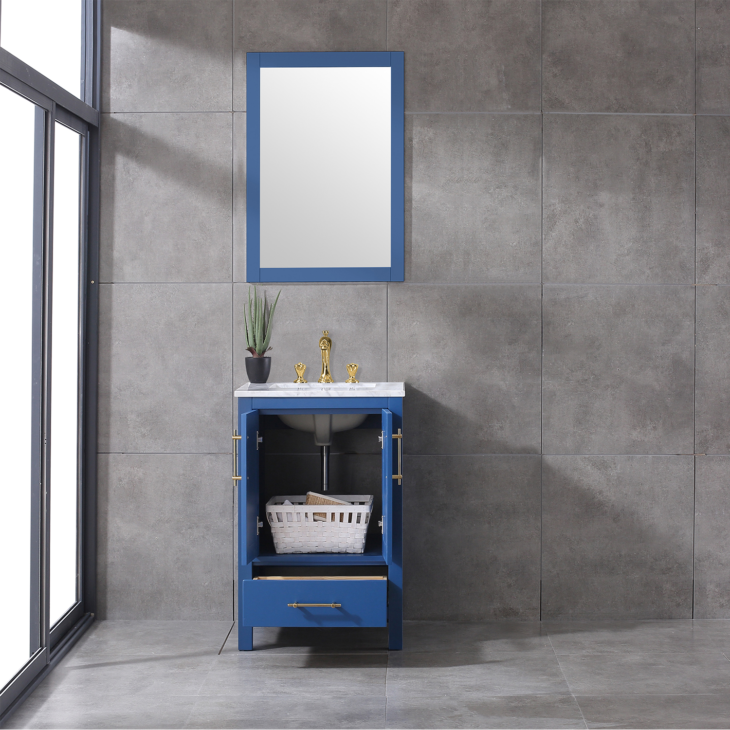 Eviva Navy 24 inch Deep Blue Bathroom Vanity with White Carrera Counter