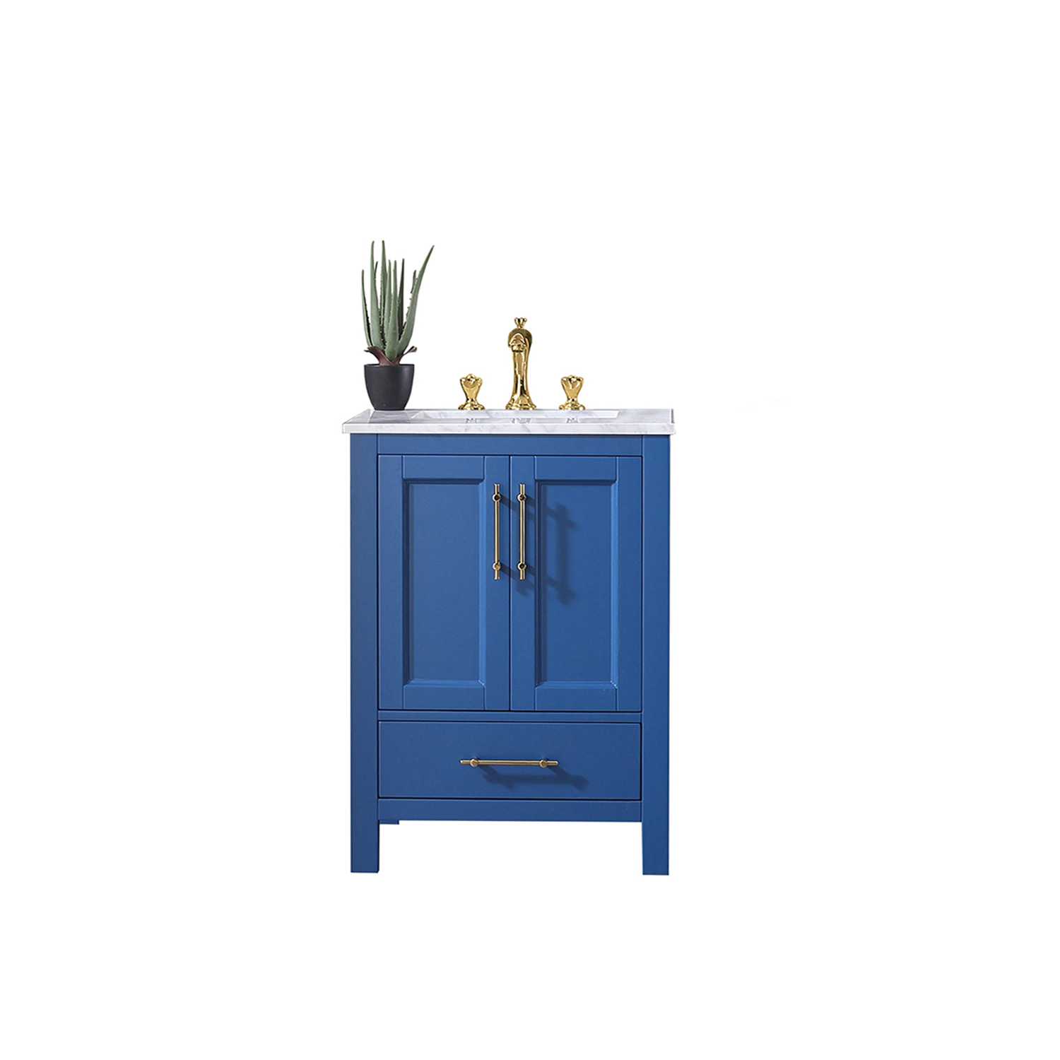 Eviva Navy 72 inch Deep Blue Bathroom Vanity with White Carrera Counter-top  and Double White Undermount Porcelain Sinks