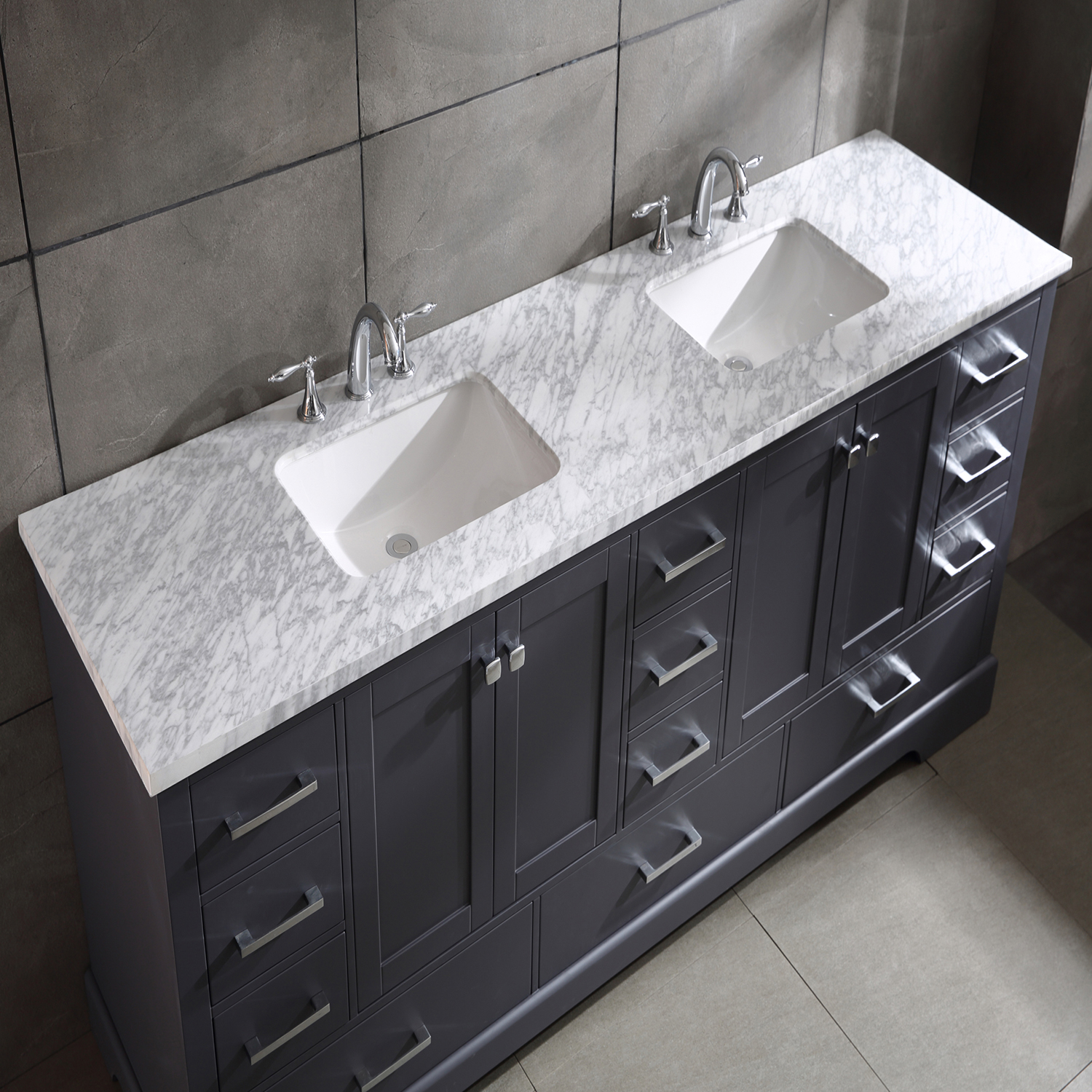 Eviva Storehouse 84 Inch Dark Grey Bathroom Vanity with Laxurious White