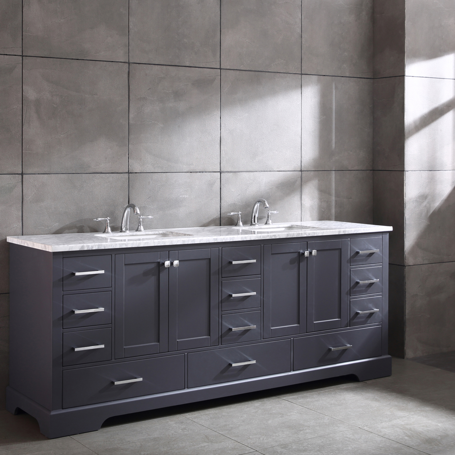 Eviva Storehouse 84 Inch Dark Grey Bathroom Vanity with Laxurious White 