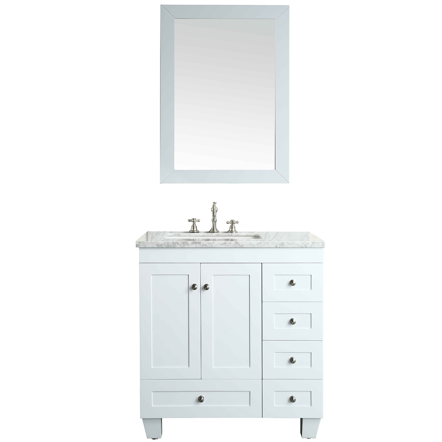 Eviva Acclaim C 28 Transitional White Bathroom Vanity With White Carrera Marble Counter Top Decors Us