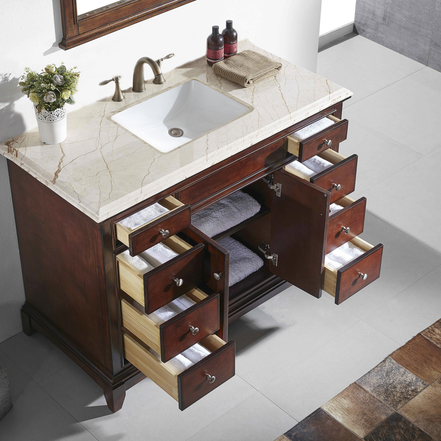 Eviva Elite Princeton 42 Teak Solid Wood Bathroom Vanity Set With Double Og Crema Marfil Marble Top Decors Us