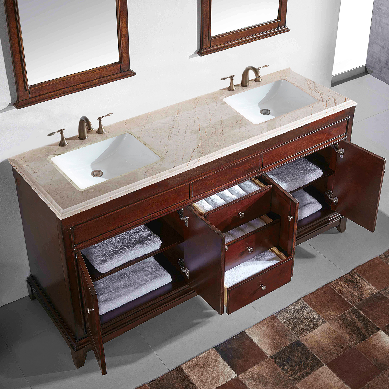 Eviva Elite Princeton 60" Teak Solid Wood Bathroom Vanity Set with