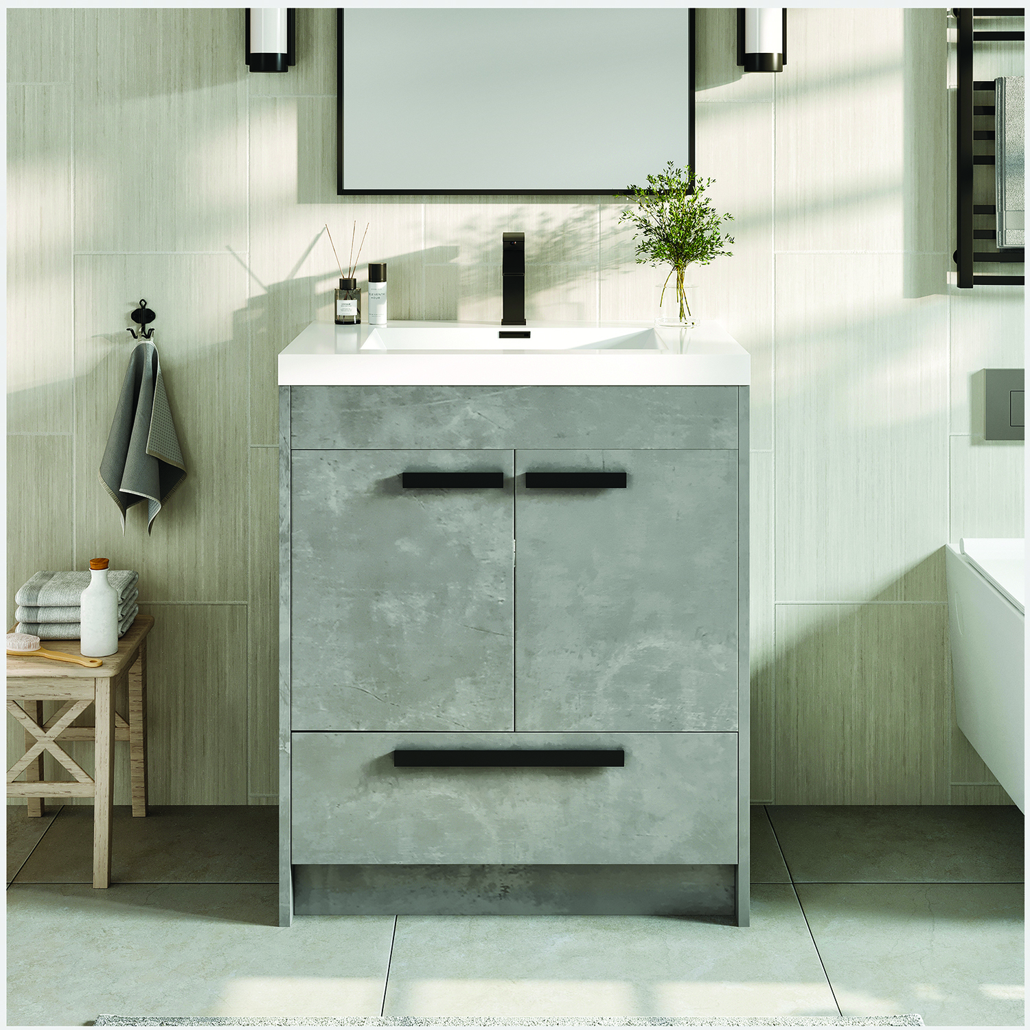 eviva lugano 30" cement grey modern bathroom vanity with white integrated  acrylic sink
