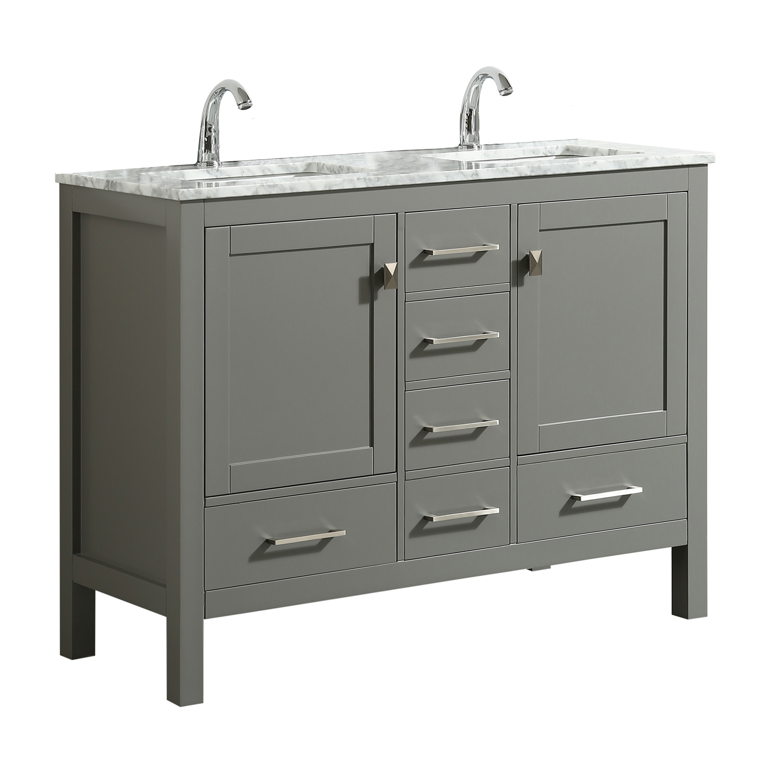 Eviva London 48" X 18" Transitional Gray bathroom vanity with white Carrara marble and double ...