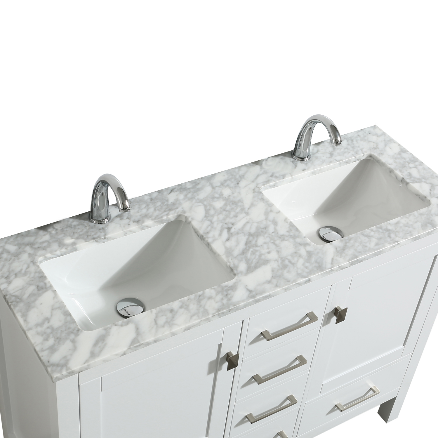 Eviva London 48 X 18 Transitional White Bathroom Vanity With White Carrara Marble And Double 