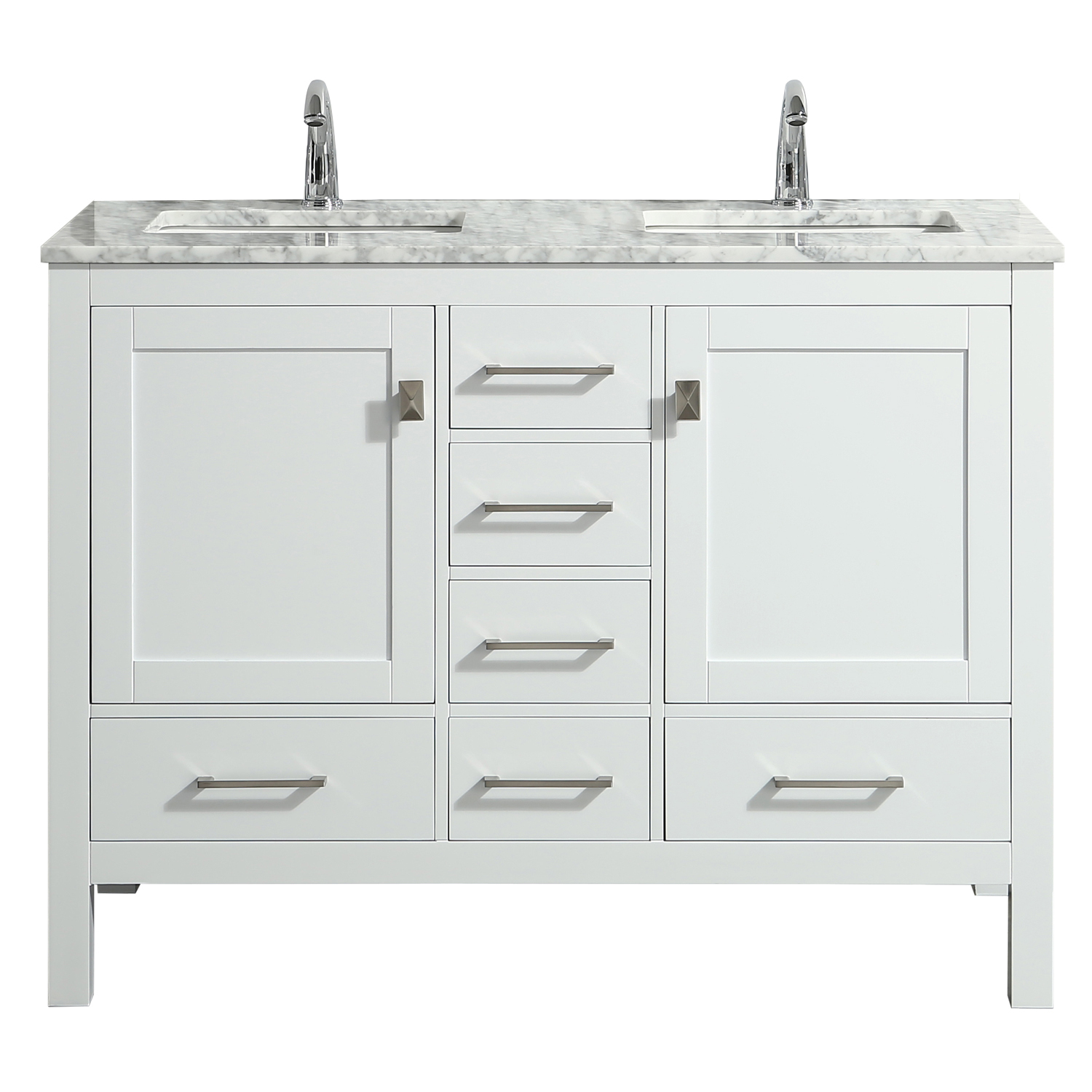 Eviva London 48 X 18 Transitional White Bathroom Vanity With White Carrara Marble And Double 