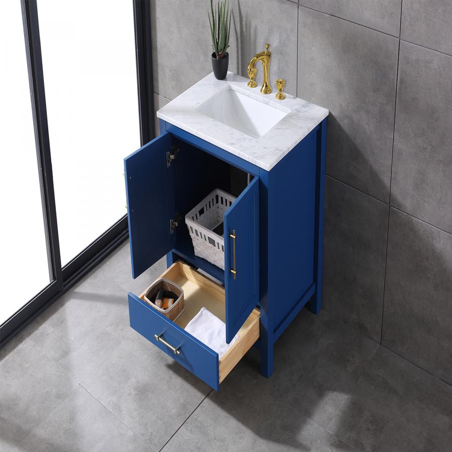 Eviva Navy 30 inch Deep Blue Bathroom Vanity with White Carrera Counter ...