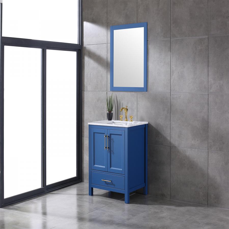 Eviva Navy 30 inch Deep Blue Bathroom Vanity with White Carrera Counter