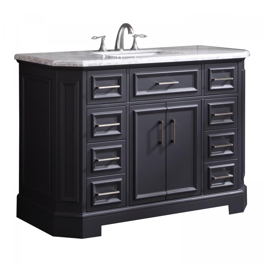 Eviva Glory 48 Dark Grey Bathroom Vanity With Carrara Marble Counter Top And Porcelain Sink