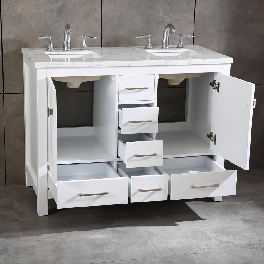 Totti Memphis 44" White Transitional Double Sink Bathroom ...